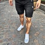 HUNIFIVE Short en jean noir pour homme